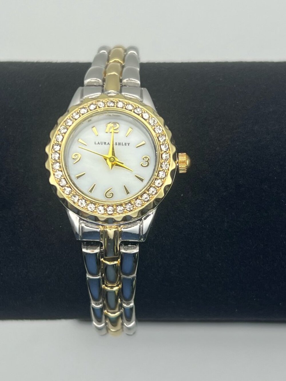 Laura Ashley Women Watch Small Crystal Bezel Silver and Gold Working